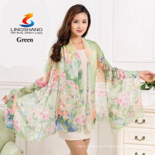 LINGSHANG new scarf summer pashmina women's scarf long shawl printed cape silk chiffon tippet muffler Scarves